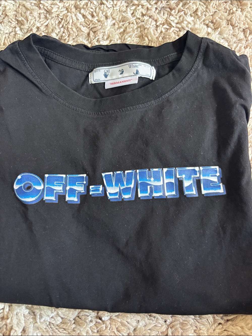 Off-White Black T-Shirt with Blue 3D Logo